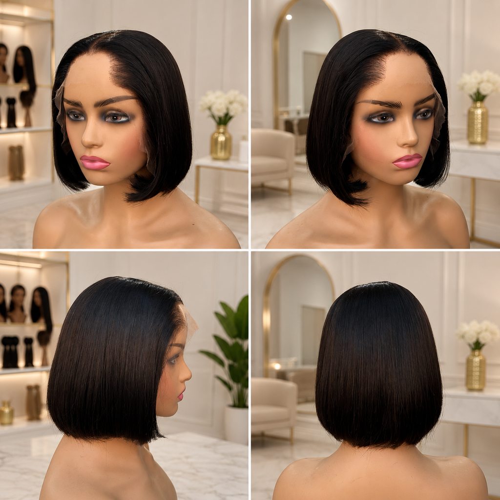 16" 13×4 Frontal Natural Black Bob Wig