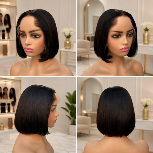 16" 13×4 Frontal Natural Black Bob Wig